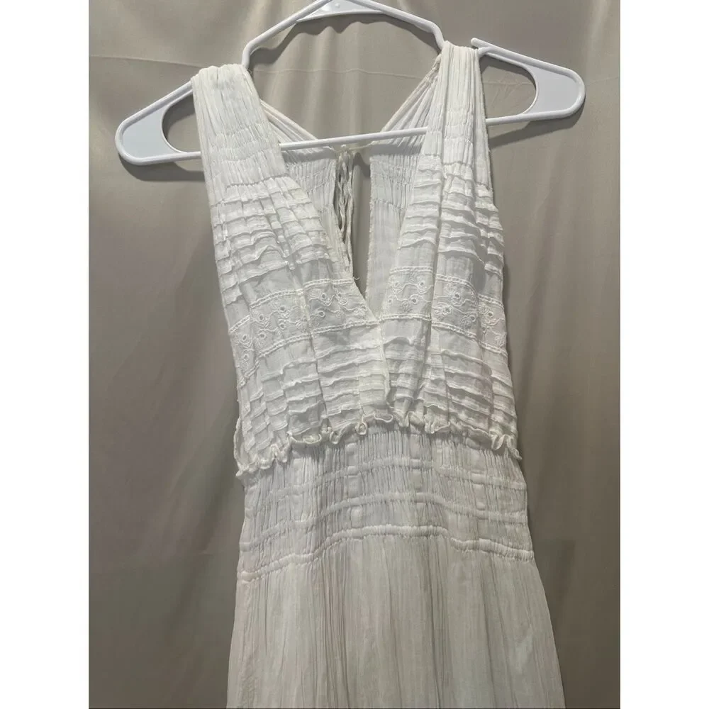Free People FP One White Gauze Eyelet Smocked Plunge Maxi Dress Boho